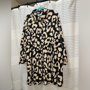 SHEIN Black and Cream Leopard Print Dress